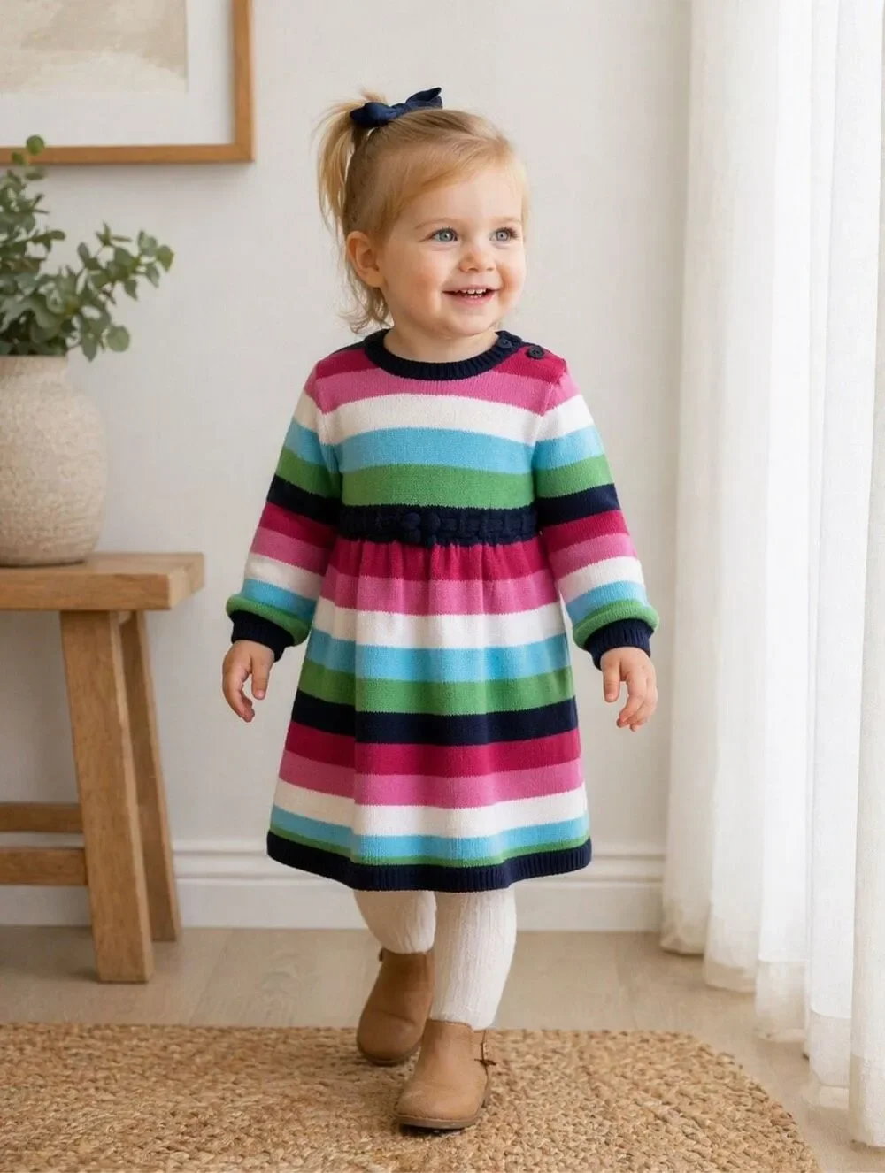 Baby Gap 6-12 Month Pink Blue Stripped Dress Green White